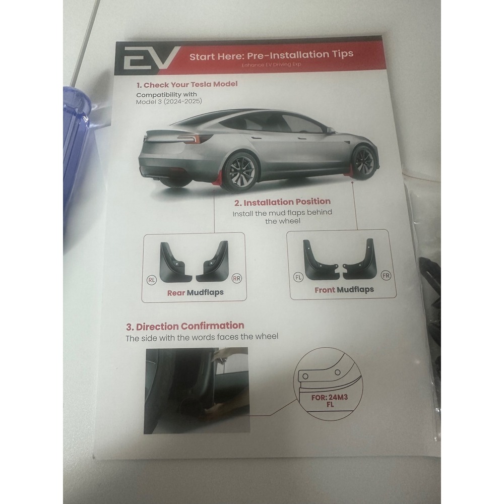 EV Mud Flaps for Tesla Model 3 2024-2025 Highland Black New Open Box 4pc Set
